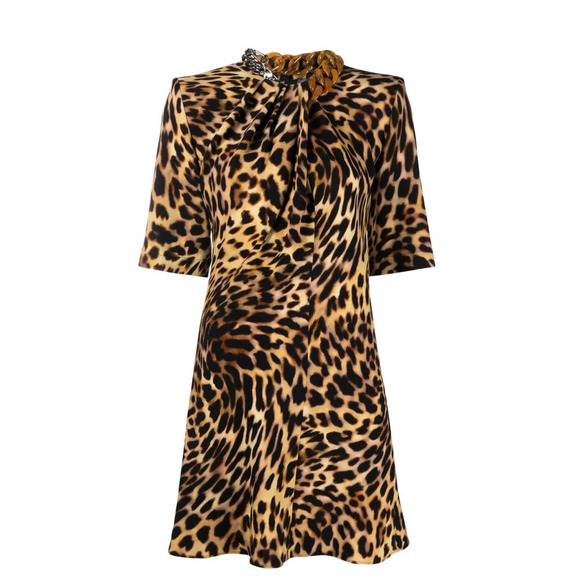 Stella McCartney NWT Chain-Embellished Leopard Print Draped Falabella Dress S - Picture 4 of 16